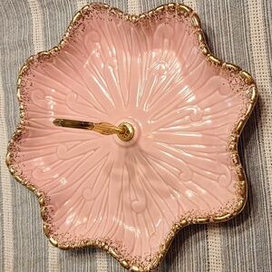 Vintage California Pottery T 14 Pink/Gold Serving Tray With Handle, Made In US